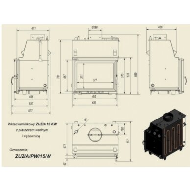 Чугунный камин ZUZIA PW 15кВт, с контуром охлаждения 1