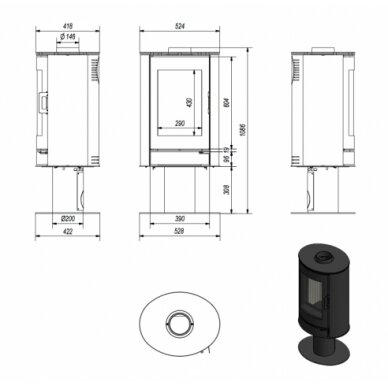 Krāsns Kratki AB GLASS, ar tonētu stiklu, 8kW 3