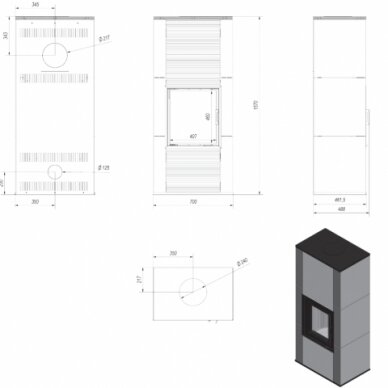 Krāsns Kratki NADIA8, ar baltiem podiņiem, 7kW 1