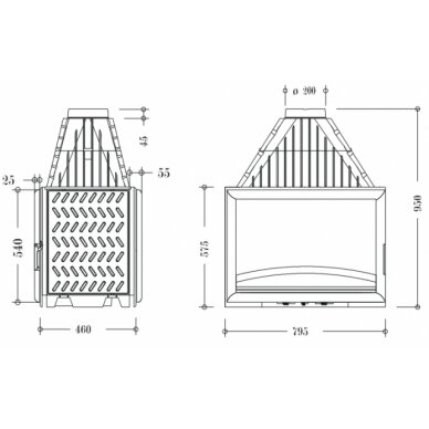 Kamīna kurtuve INVICTA 800 ar divām fasādēm, 15kW 1