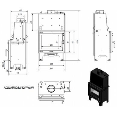 Kamīns Kratki AQUARIO M12, 12kW 2